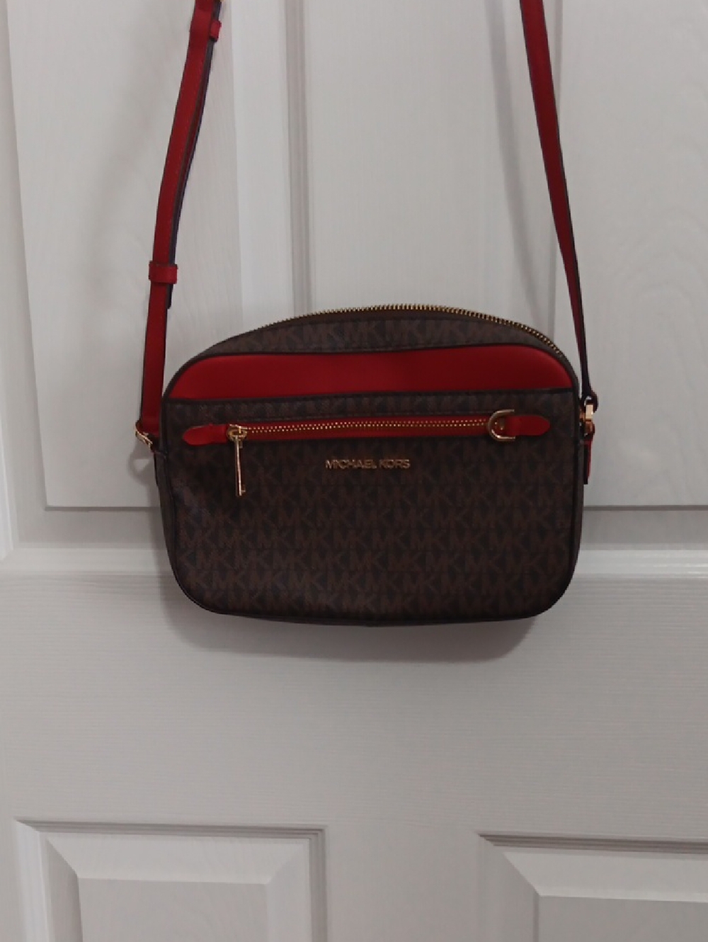 Michael Kors Brown & Red Logo Crossbody Bag And Wallet